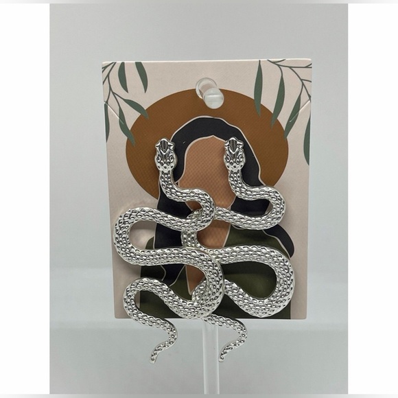 Silver Snake Statement Dangle Drop Earrings Serpent Gothic Chic OS - Picture 2 of 6